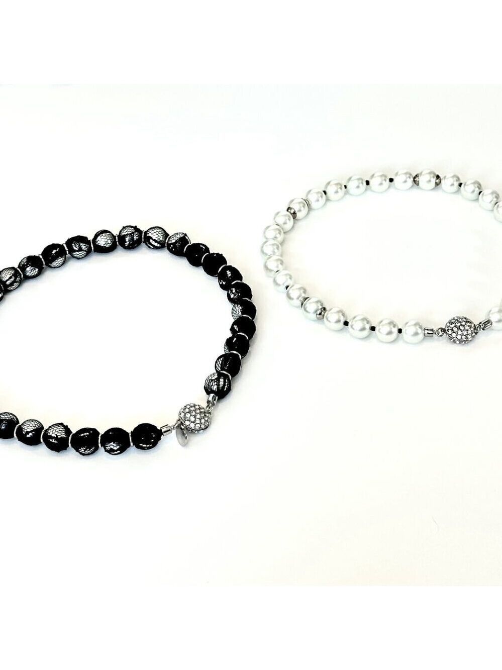 WHBM **2 necklaces in 1** Long Black Lace Wrapped Pearl Necklace - Picture 2 of 16